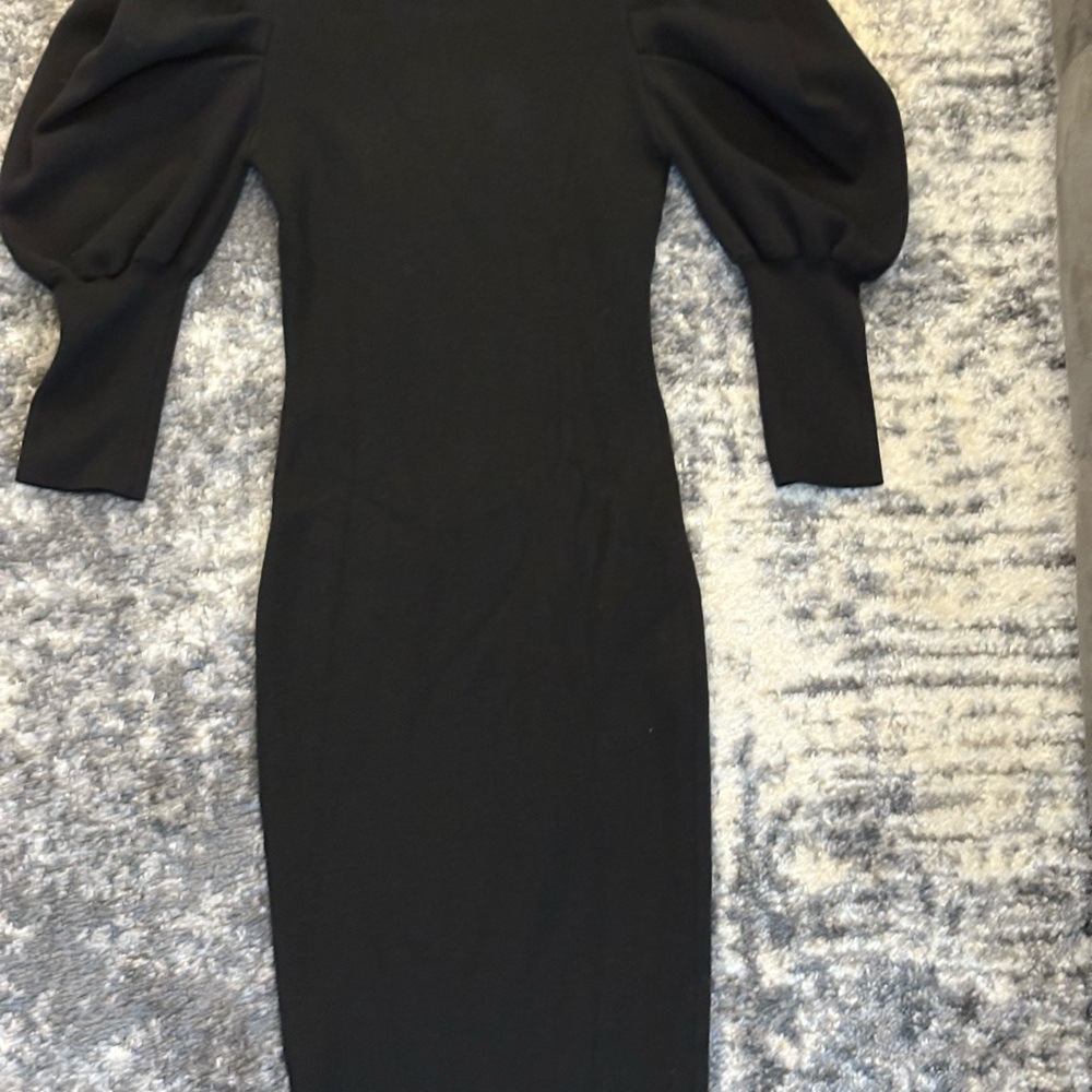 Fashion Nova Black Puff Sleeve Sheath Dress